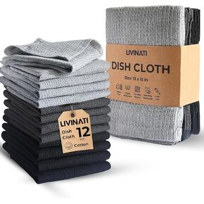 Kitchen Dish Cloths for Washing Dishes - Waffle Weave Cotton Dish Rag Towel - 13"x13" Set of 4+4+4 - Light + Dark Gray + Black Kitchen Washcloth Dishcloth Dishrag Dishtowel Wash Cloth in Saudi Arabia