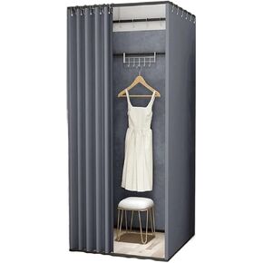 Square Fitting Room with Shading Curtain, Easy Assemble Privacy Protection for Clothing Stores & Shopping Malls Dressing Room(Silver,85x85x200cm) in Saudi Arabia