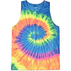 Unisex Neon Rainbow Tie Dye Tank Top – Vibrant Spiral Design, Lightweight Summer Festival Muscle Tee for Men & Women in Saudi Arabia