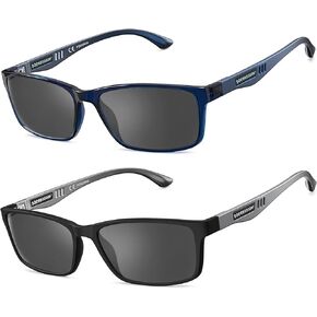 CARA Full Lens Reading Sunglasses for Men with UV400 Protection Outdoors Dark Lens Sun Readers, Extremely Lightweight TR90 Frame with Gray Tinted Lens(Black+Blue, +2.50) in Saudi Arabia