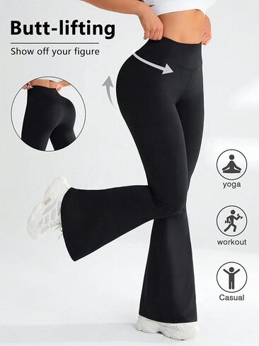 Women's High Waist Flared Yoga Pants with Pockets Boot Cut Leggings for Workout in Saudi Arabia