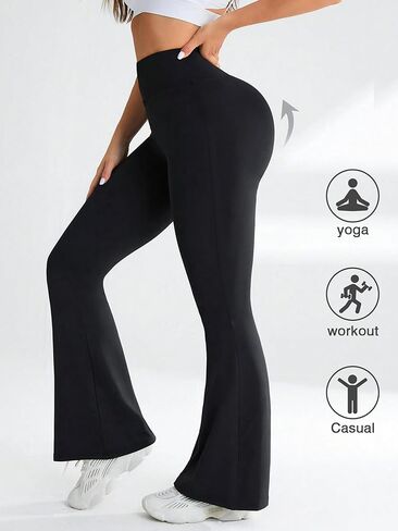 Women's High Waist Flared Yoga Pants with Pockets Boot Cut Leggings for Workout in Saudi Arabia