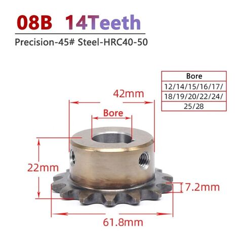 Bevel Gear Pinion Hardware Mechanical 1pc 08B 14T Precision Industrial Drive Sprocket Wheel Steel Chain Gear Bore 12-28mm(16mm (Keyway 5mm)) in Saudi Arabia