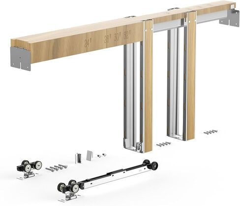 VEVOR Pocket Door Frame Kit, for 24-30 in Wide 80 in High Door, Pocket Door Kit with Two-Way Soft Close Mechanism, Slide Smoothly Quietly, Easy to Install, Wood and Galvanized Steel, for Living Room in Saudi Arabia