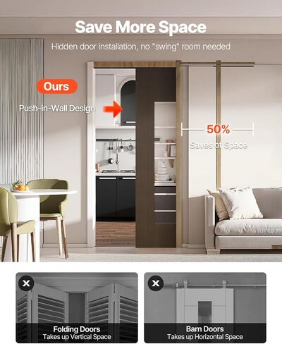 VEVOR Pocket Door Frame Kit, for 24-30 in Wide 80 in High Door, Pocket Door Kit with Two-Way Soft Close Mechanism, Slide Smoothly Quietly, Easy to Install, Wood and Galvanized Steel, for Living Room in Saudi Arabia