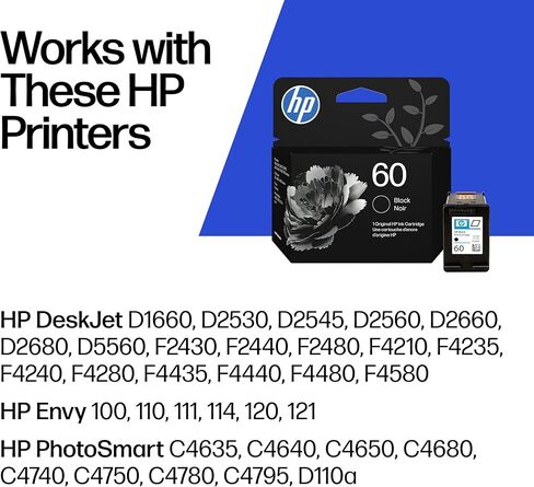 HP 60 | 2 Ink Cartridges | Black | Works with HP DeskJet D2500 Series, F2430, F4200 Series, F4400 Series, HP ENVY 100, 110, 111, 114, 120, HP Photosmart C4600 Series, C4700 Series, D110a | CC640WN in Saudi Arabia