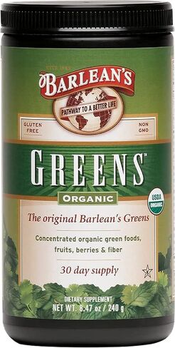Barlean's Chocolate Greens Powder, Daily Fruit and Vegetable Superfood Supplement, Green Antioxidant Blend and Fiber Smoothie Drink Mix, 9.52 oz in Kuwait