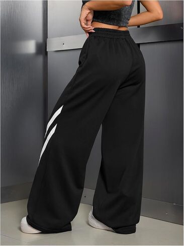 Women's Wide Leg Pants Y2K Striped Elastic Waist Baggy Sweatpants Trousers in Saudi Arabia