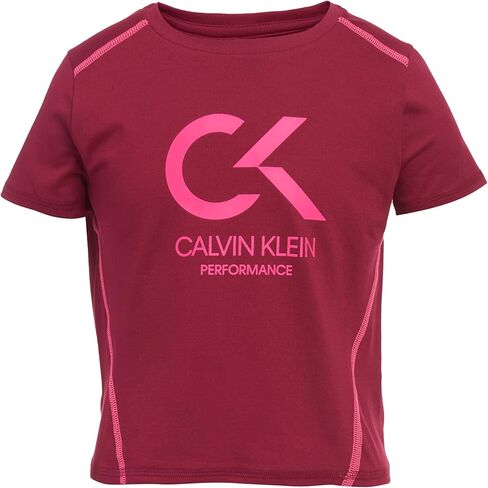 Calvin Klein Girls Short Sleeve Performance T-Shirt, Crew-Neck Neckline & Logo Detailing, S21 Foil White, S7 in Kuwait