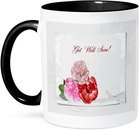 3dRose Shades of Pink Carnations with a Bow, Get Well Soon 11oz Two-Tone Black Mug in Saudi Arabia