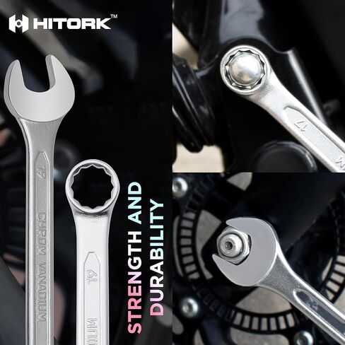 HITORK 25 Piece Metric Wrench Set (6-32 mm) CrV Steel Matt Finish with Polished Head 12 Point Box End 15° Offset Roll Up Pouch Durable Combination Wrench Set for Home, Garage & Auto Repair in Saudi Arabia