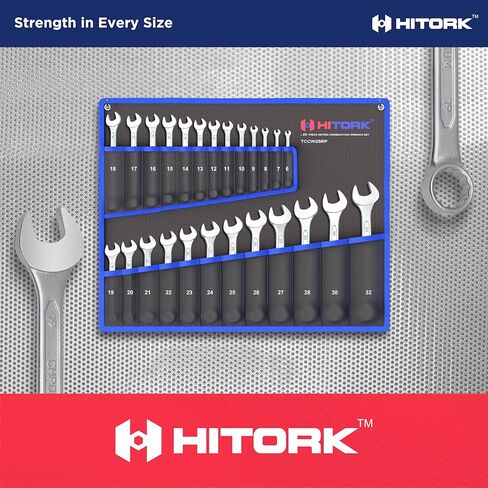 HITORK 25 Piece Metric Wrench Set (6-32 mm) CrV Steel Matt Finish with Polished Head 12 Point Box End 15° Offset Roll Up Pouch Durable Combination Wrench Set for Home, Garage & Auto Repair in Saudi Arabia
