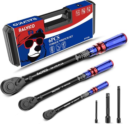 Torque Wrench Set 1/4'' & 3/8'' & 1/2'' ±3% Accuracy 72-Tooth Dual Scale Dual-Direction Adjustable Drive Click Torque Wrench 5-45 Ft.Lb& 20-220 In.Lb& 10-170 Ft.Lb for Bike,Car,Moto,Truck,DIY in Saudi Arabia