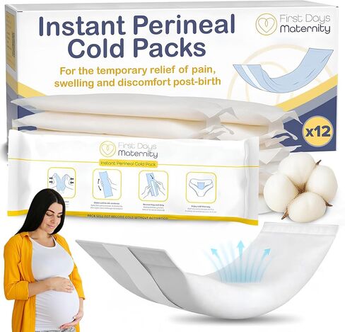 First Days Maternity - 2-in-1 Instant Perineal Cold Packs for Postpartum - Cooling, Absorbent, Disposable - Ideal for Hospital Bag - New Mom Maternity Pad Essentials (12) in Saudi Arabia