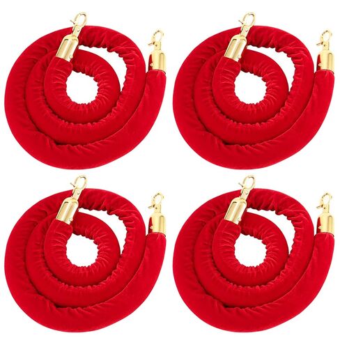 4 Pack 5 Feet Red Velvet Stanchion Rope, Crowd Control Rope Barrier with Gold Plated Hook, Stanchion Queue Barrier Rope for Movie Theaters, Grand Openings,Hotels Carpet in Saudi Arabia