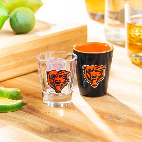 Team Sports America NFL Chicago Bears Shot Glass Gift Set – 4-Piece 2oz Ceramic & Glass Collector Cups, Football Barware for Vodka, Whiskey, Tequila, Espresso, Holiday Christmas Gift for Fans in Saudi Arabia