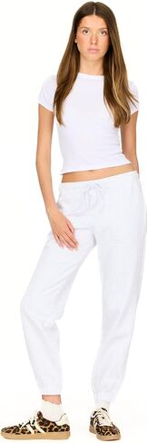 بنطلون رياضي نسائي من الصوف من Forever 21 - بنطال رياضي بتفاصيل رقعة مع حزام خصر مطاطي، مزيج من القطن الناعم، رمادي سحابي، مقاس متوسط in Saudi Arabia