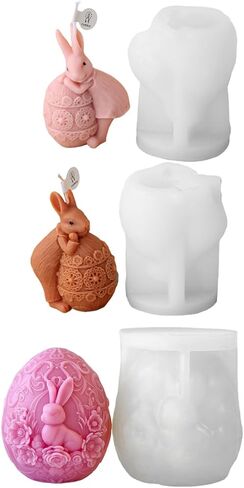 Easter Egg Silicone Molds, Rose Bunny Design Candle Making Molds Set, 6 Decorative Patterns in Saudi Arabia