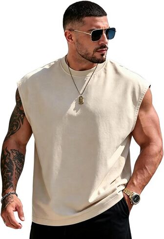 Mens Plus Size Tank Tops, Crew Neck, Casual Summer Workout Sleeveless Shirt in Saudi Arabia