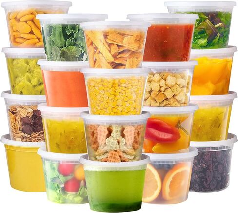 WGCC Deli Containers with Lids 48 Sets- Disposable Soup Containers 8oz, 16oz, 32oz - Plastic Containers with Lids, Food Container Leakproof, BPA Free/Microwave/Freezer/Dishwasher Safe in Saudi Arabia