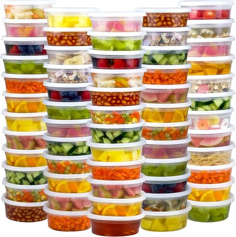 Dipoo 60 مجموعة (120 قطعة) من حاويات ديلي مع أغطية، 32/16/8 أونصة × 20 مجموعة لكل منها، حاويات تخزين طعام بلاستيكية محكمة الغلق وخالية من البيسفينول A للحساء والفريزر/الميكروويف/غسالة الأطباق آمنة in Kuwait