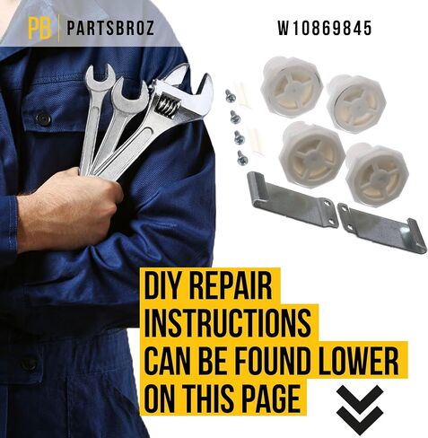 طقم تكديس ثنائي من PartsBroz W10869845 - متوافق مع Whirlpool وAmana وCrosley وMaytag غسالة ومجفف تحميل أمامي - يستبدل AP6047938، W10298318RP، PS12069913، W10298318 - مجموعة غسيل قابلة للتكديس in Saudi Arabia