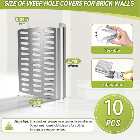 10 PCS Weep Hole Covers for Brick Walls,Stainless Steel Weep Holes Cover,Brick Weep Hole Screens,Weep Hole Inserts for Bricks,Flexible Spring Weep Hole Mesh to Keep Bugs,Critters and Pest Out in Saudi Arabia