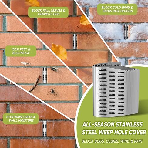 10 PCS Weep Hole Covers for Brick Walls,Stainless Steel Weep Holes Cover,Brick Weep Hole Screens,Weep Hole Inserts for Bricks,Flexible Spring Weep Hole Mesh to Keep Bugs,Critters and Pest Out in Saudi Arabia