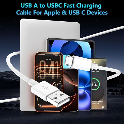 كابل USB A إلى USB C، كابل Carplay للسيارة لهاتف iPhone 17 16 15 سلك شاحن، 3 عبوات [3FT+6FT+10FT] كابل شحن USB إلى USB C لسلك Apple 17 16 15 Pro/Pro Max/Plus Type C، من أجل Pixel، Galaxy، Note in Kuwait