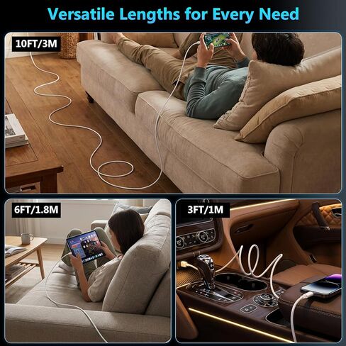 كابل USB A إلى USB C، كابل Carplay للسيارة لهاتف iPhone 17 16 15 سلك شاحن، 3 عبوات [3FT+6FT+10FT] كابل شحن USB إلى USB C لسلك Apple 17 16 15 Pro/Pro Max/Plus Type C، من أجل Pixel، Galaxy، Note in Kuwait
