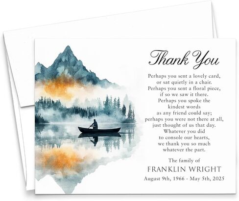 Classic Funeral Sympathy Thank You Cards With Envelopes, Personalized Memorial Thank You Notes, Celebration of Life Thank You Stationery Notes, Your Choice of Quantity and Envelope Color in Saudi Arabia