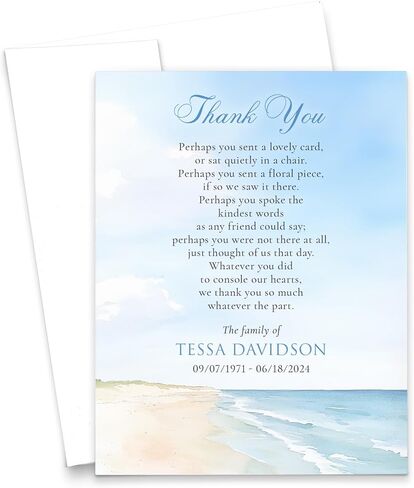 Classic Funeral Sympathy Thank You Cards With Envelopes, Personalized Memorial Thank You Notes, Celebration of Life Thank You Stationery Notes, Your Choice of Quantity and Envelope Color in Saudi Arabia
