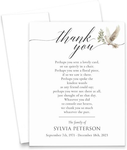 Classic Funeral Sympathy Thank You Cards With Envelopes, Personalized Memorial Thank You Notes, Celebration of Life Thank You Stationery Notes, Your Choice of Quantity and Envelope Color in Saudi Arabia