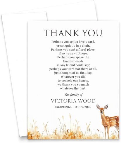 Classic Funeral Sympathy Thank You Cards With Envelopes, Personalized Memorial Thank You Notes, Celebration of Life Thank You Stationery Notes, Your Choice of Quantity and Envelope Color in Saudi Arabia