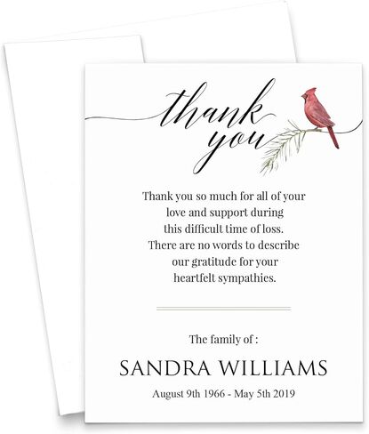Classic Funeral Sympathy Thank You Cards With Envelopes, Personalized Memorial Thank You Notes, Celebration of Life Thank You Stationery Notes, Your Choice of Quantity and Envelope Color in Saudi Arabia