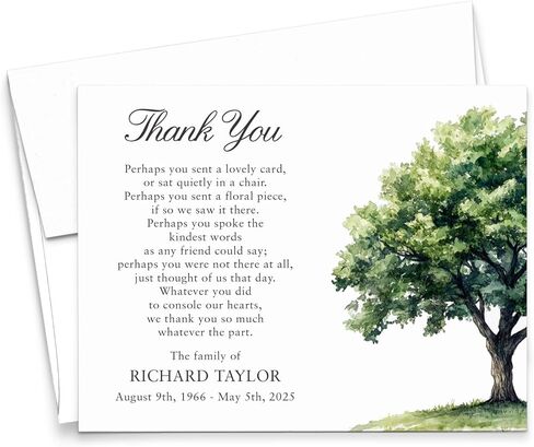 Classic Funeral Sympathy Thank You Cards With Envelopes, Personalized Memorial Thank You Notes, Celebration of Life Thank You Stationery Notes, Your Choice of Quantity and Envelope Color in Saudi Arabia