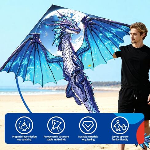 XIAOYAOJIN Dragon Kite for Kids & Adults, Easy Fly with String Reel - Perfect for Beach/Park Family Outdoor Activities, for Kites Enthusiasts in Saudi Arabia