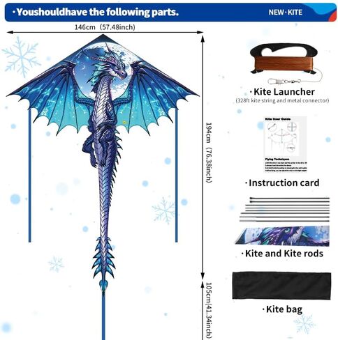 XIAOYAOJIN Dragon Kite for Kids & Adults, Easy Fly with String Reel - Perfect for Beach/Park Family Outdoor Activities, for Kites Enthusiasts in Saudi Arabia