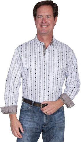 Scully Men's White Skull Stripe Print Long Sleeve Western Shirt - Ps-093-Wht in Kuwait