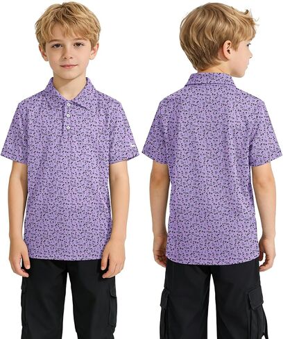 ZITY Boys Golf Polo Shirts Short Sleeve UPF 50+ Print Pattern Shirts for Youth Kids Funny School Uniform Collared T-Shirt in Saudi Arabia