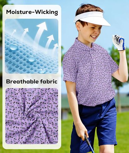 ZITY Boys Golf Polo Shirts Short Sleeve UPF 50+ Print Pattern Shirts for Youth Kids Funny School Uniform Collared T-Shirt in Saudi Arabia