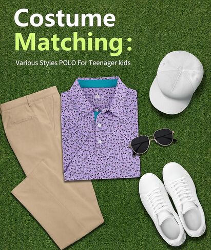 ZITY Boys Golf Polo Shirts Short Sleeve UPF 50+ Print Pattern Shirts for Youth Kids Funny School Uniform Collared T-Shirt in Saudi Arabia