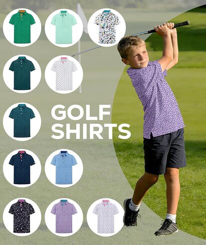ZITY Boys Golf Polo Shirts Short Sleeve UPF 50+ Print Pattern Shirts for Youth Kids Funny School Uniform Collared T-Shirt in Saudi Arabia