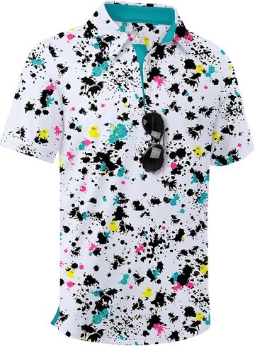 ZITY Boys Golf Polo Shirts Short Sleeve UPF 50+ Print Pattern Shirts for Youth Kids Funny School Uniform Collared T-Shirt in Saudi Arabia