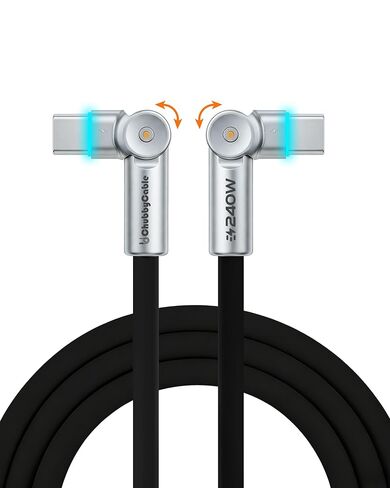 chubbycable Chubby RotateX 240W كابل شحن سريع مزدوج 180 درجة مع ضوء LED كابل USB C من السيليكون الناعم سلك شاحن متين سميك للغاية، برتقالي، 6.6 قدم in Kuwait