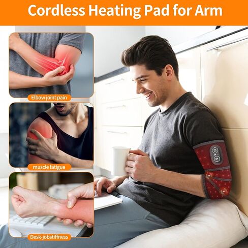 Cordless Heating Pad for Arm with Red Light, Elbow Heating Massager Pad Wrap, Heated Arm Sleeve with 3 Heat & Timing Settings in Saudi Arabia