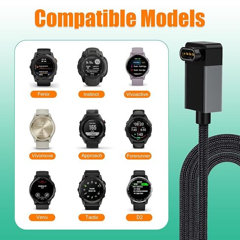 AGVEE 2 Pack 3.3ft Charger for Garmin Watch, L-Shape Zero Gap Charging Cable for Fenix, Forerunner, Vivoactive, Instinct, Venu, Tactix, Approach, D2, Quatix Series, Right Angle Braided, Dark Gray in Saudi Arabia