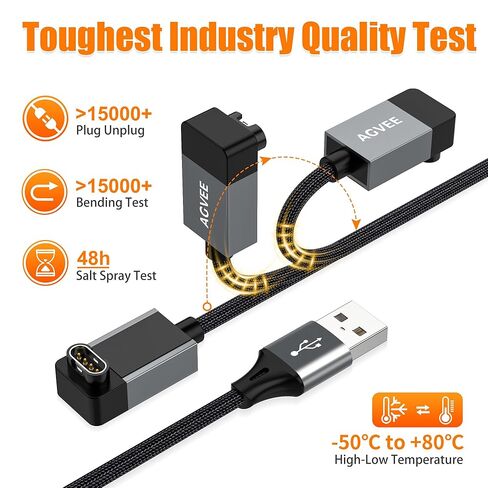 AGVEE 2 Pack 3.3ft Charger for Garmin Watch, L-Shape Zero Gap Charging Cable for Fenix, Forerunner, Vivoactive, Instinct, Venu, Tactix, Approach, D2, Quatix Series, Right Angle Braided, Dark Gray in Saudi Arabia