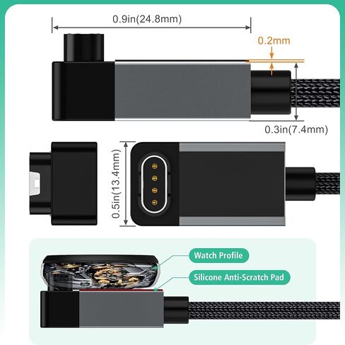 AGVEE 2 Pack 3.3ft Charger for Garmin Watch, L-Shape Zero Gap Charging Cable for Fenix, Forerunner, Vivoactive, Instinct, Venu, Tactix, Approach, D2, Quatix Series, Right Angle Braided, Dark Gray in Saudi Arabia