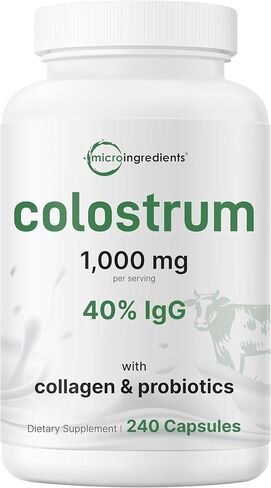 Micro Ingredients Bovine Colostrum 1,000 mg Per Serving, 240 Capsules | 40% IgG with Collagen & Probiotics | Colostrum Supplement with 10 Probiotic Strains | Non-GMO, Gluten Free in Saudi Arabia